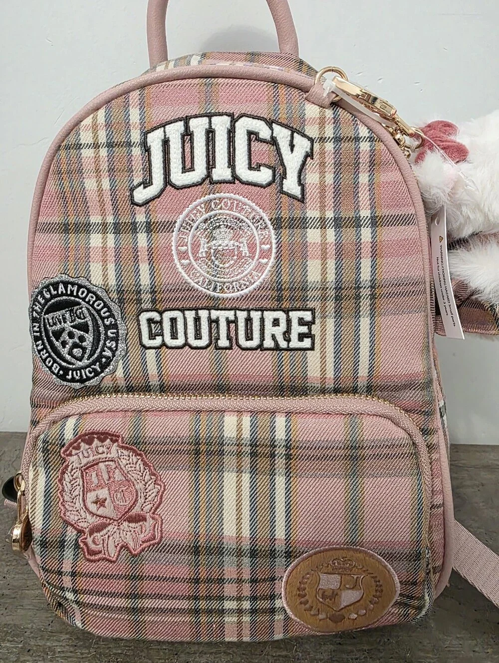 Juicy Couture Pink Plaid Backpack with Bear Charm New Viral TikTok